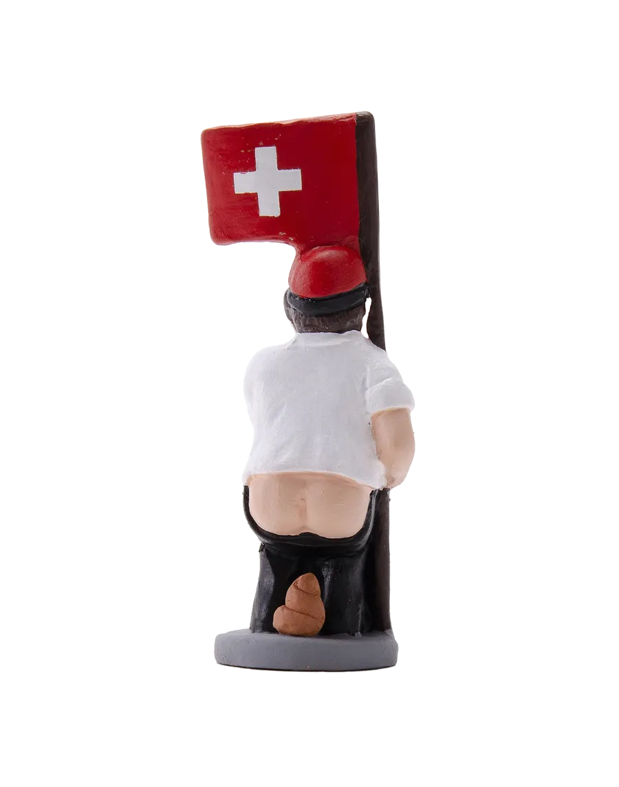 Figurine de Caganer aux couleurs du drapeau suisse de haute qualité - Achetez maintenant