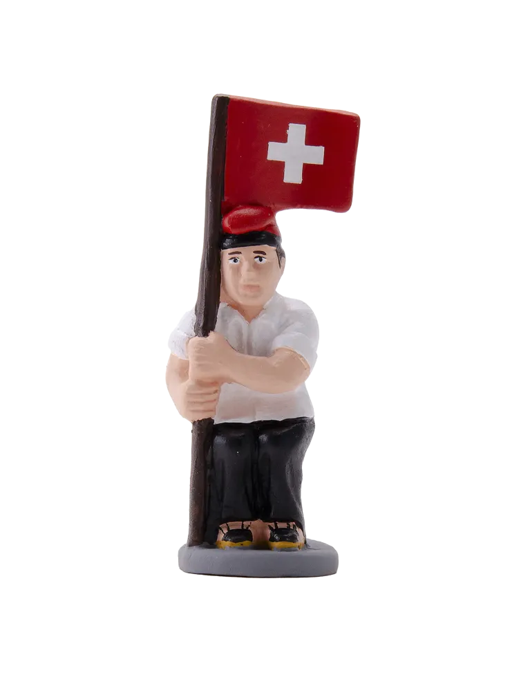 Figurine de Caganer aux couleurs du drapeau suisse de haute qualité - Achetez maintenant