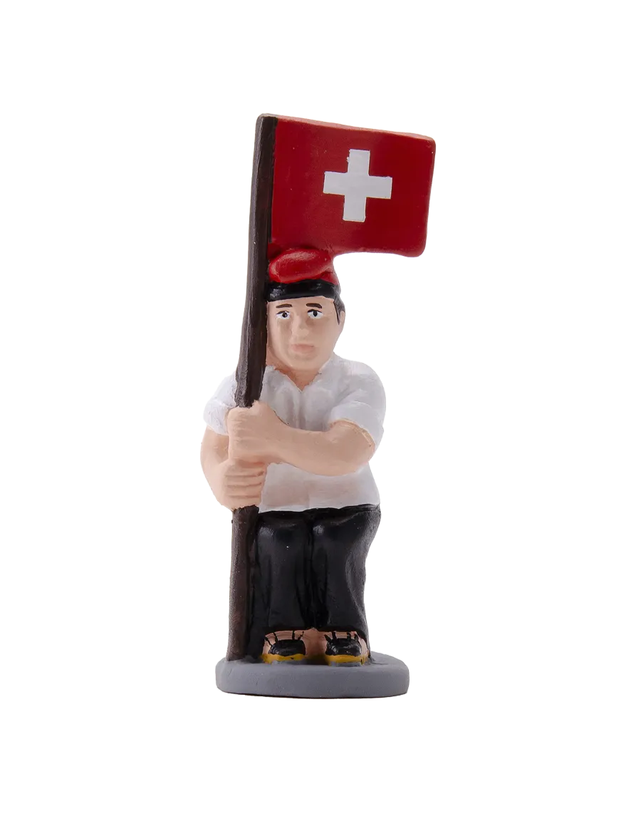 Figurine de Caganer aux couleurs du drapeau suisse de haute qualité - Achetez maintenant