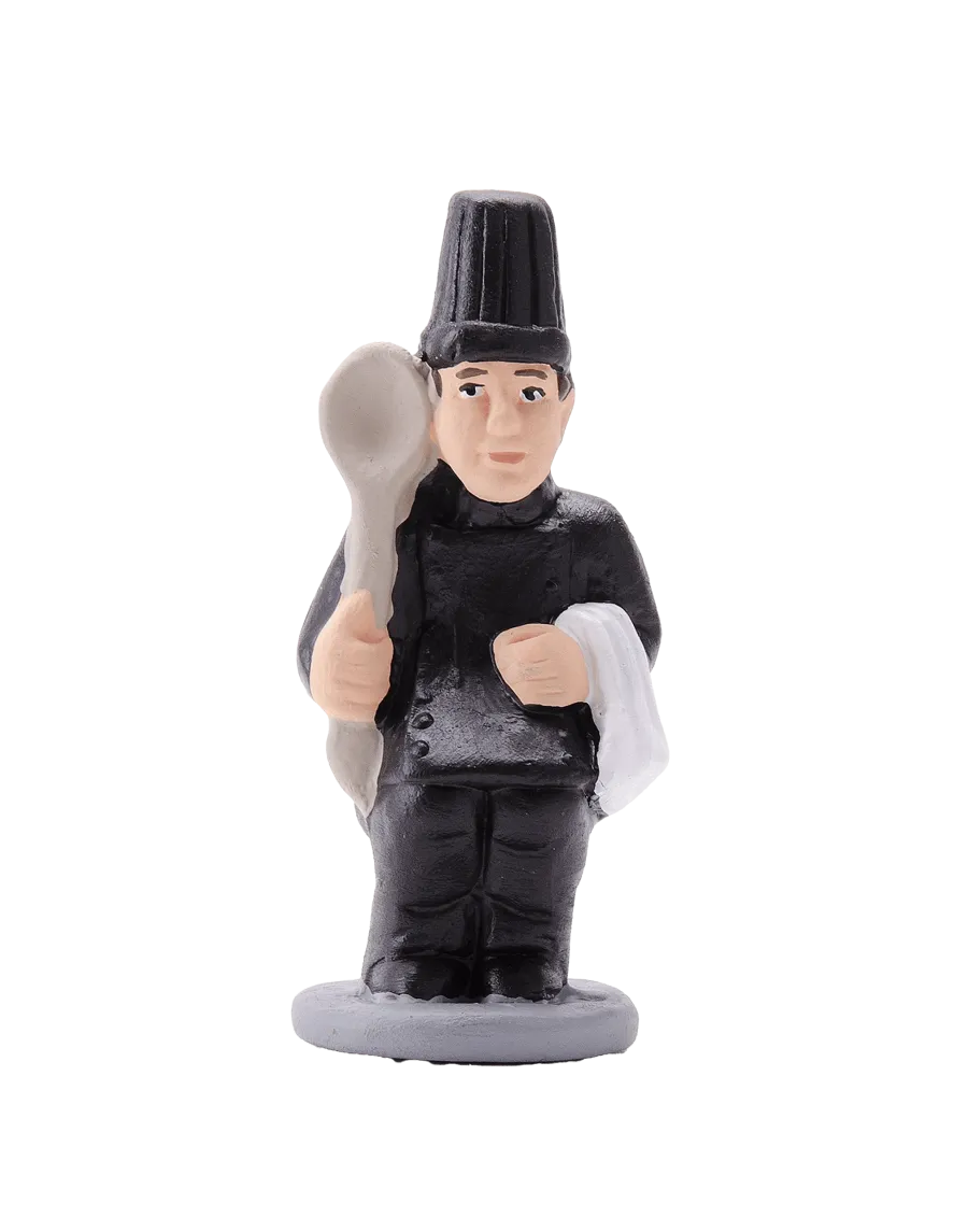 Figura de Caganer Cocinero con Uniforme Negro de Alta Calidad - Compra Ahora